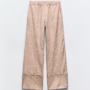 Zara Beige Striped Wide Leg Pants